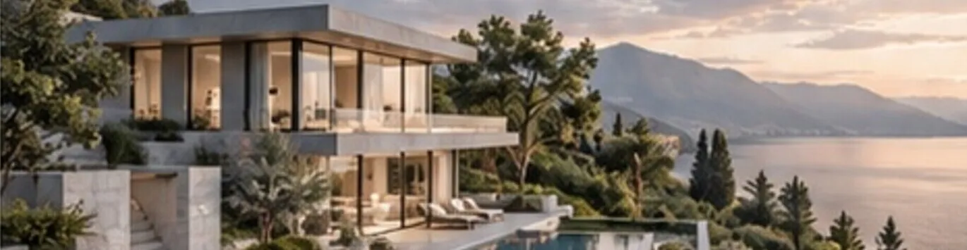 Architekturvisualisierung einer modernen Villa mit Panoramablick
